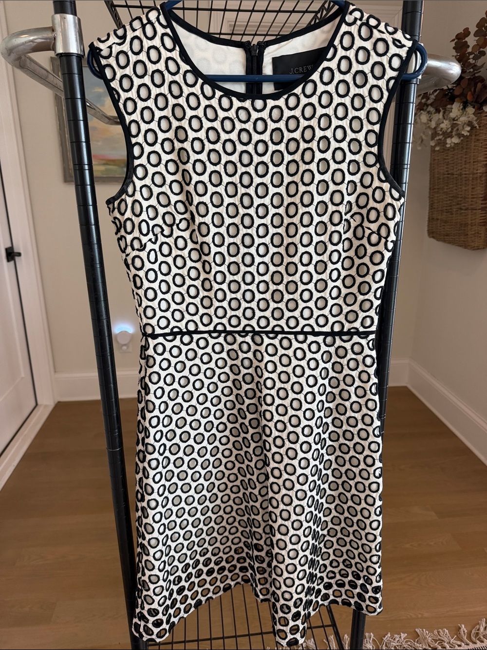J. Crew Black & Cream Circle-embroidered Sleeveless Dress